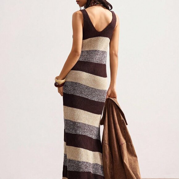 Multicolor Casual Women's Sleeveless Striped Knit Dress - Picture 2 of 9